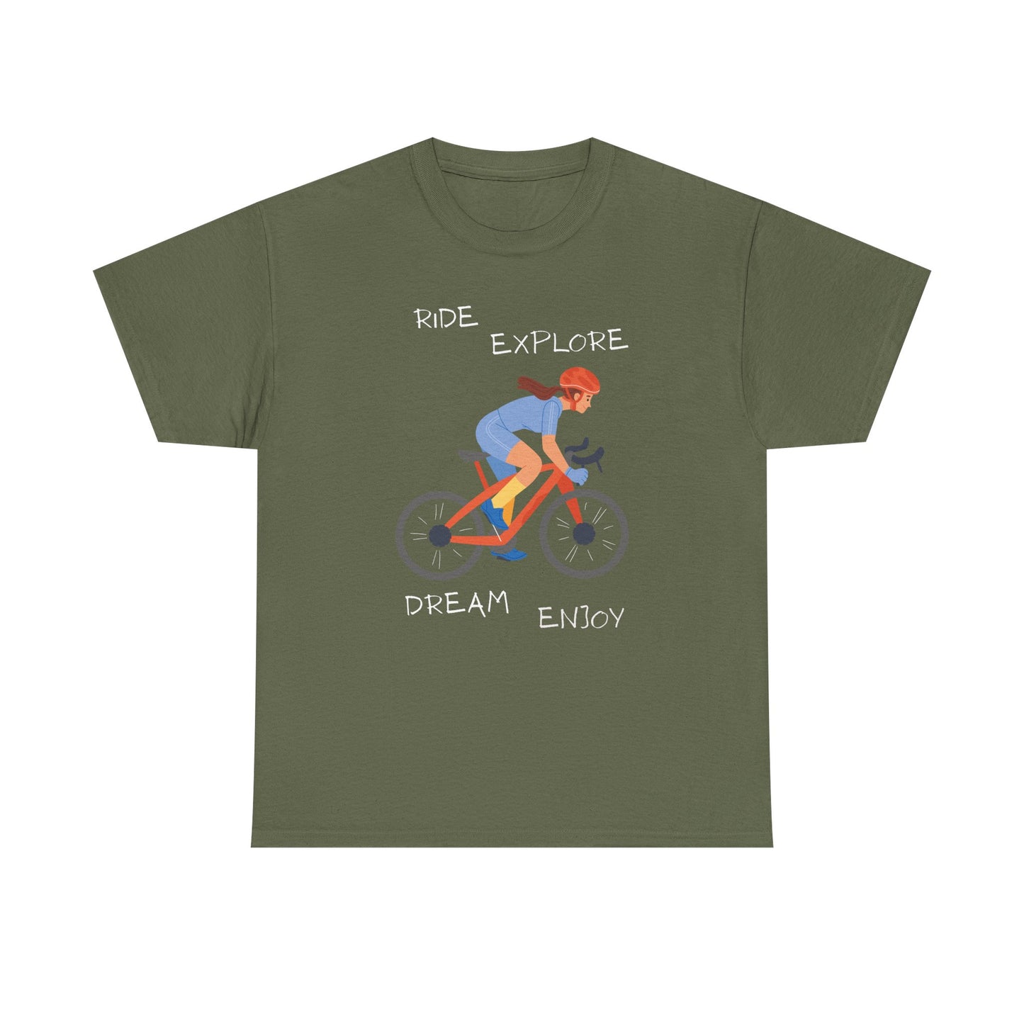 Cycling Graphic Tee – "Ride Explore Dream Enjoy" Bicycle Shirt